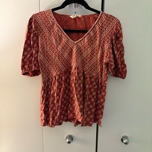 Lucky Brand Red and White Patterned Blouse
